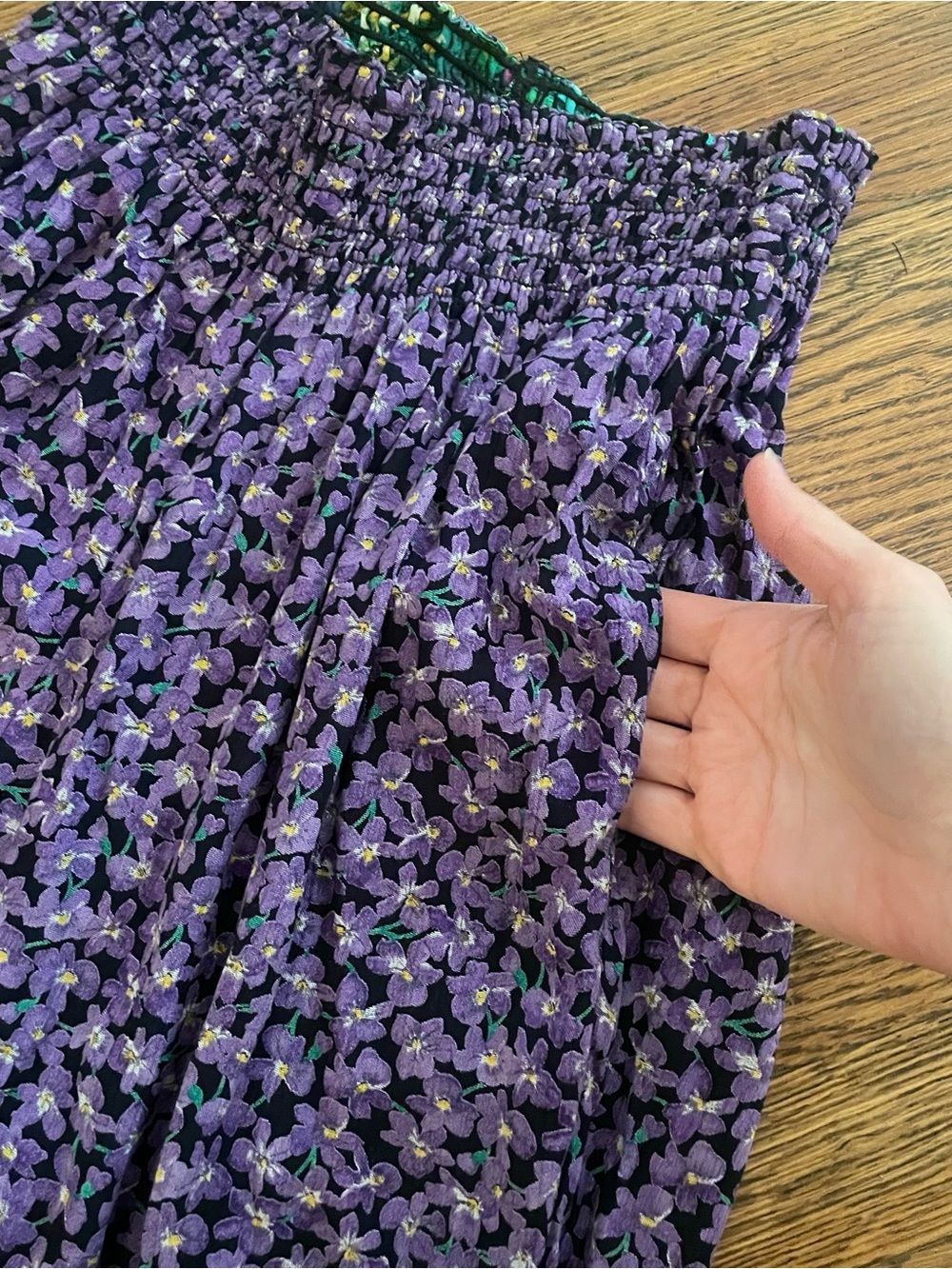 Carole Little Purple Floral Smocked-Waist Flowy Pant, Size: 4 - Picture 3 of 4